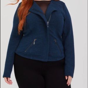 TORRID Blue Knit Zip Moto Jacket